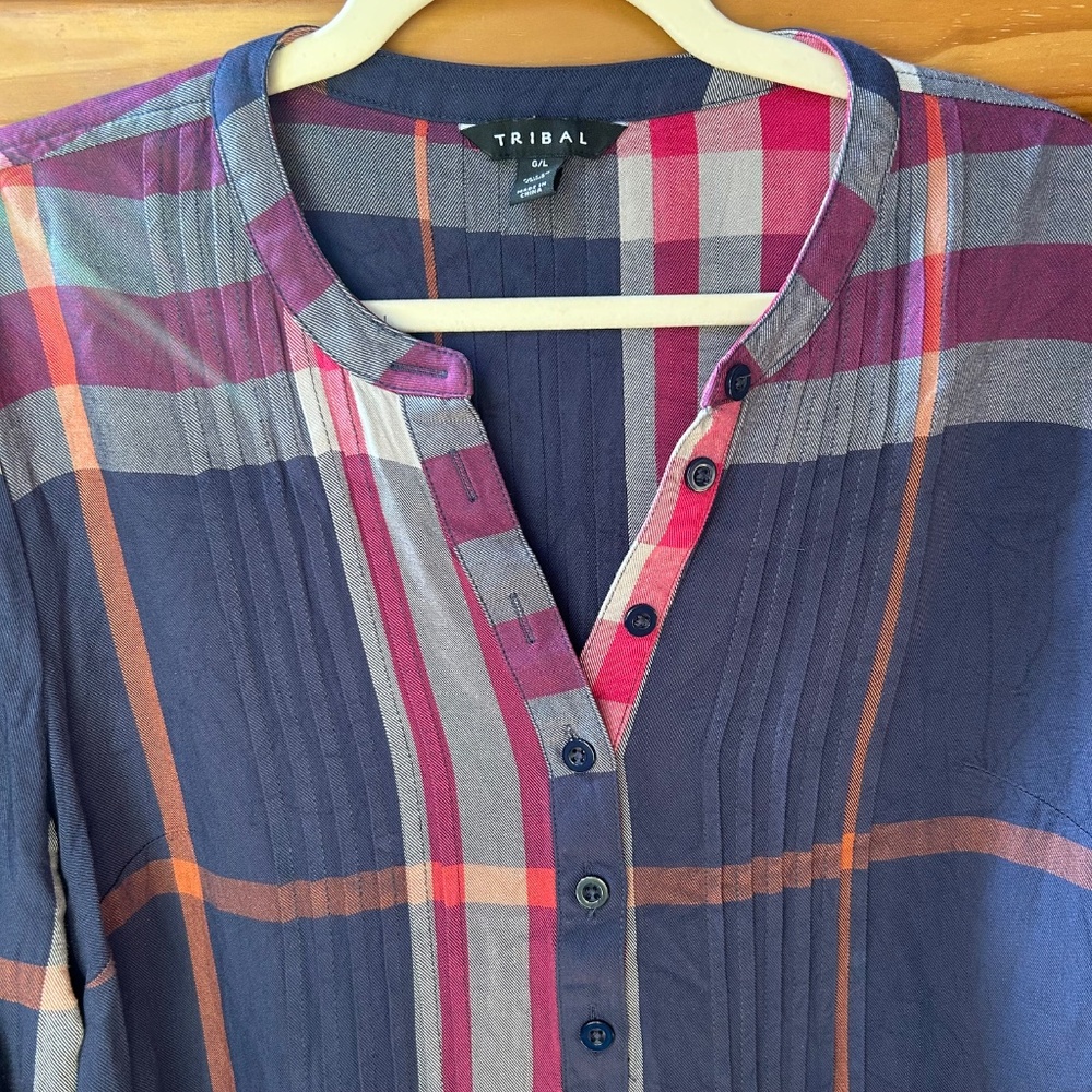 Tribal Tunic Top Plaid Long Sleeve Women's Size Large - Picture 7 of 7